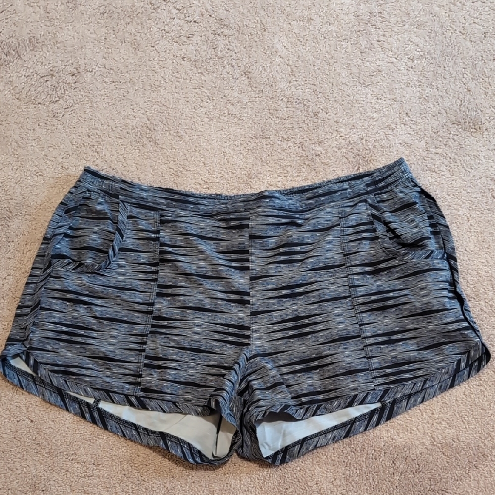 Athleta Women's Striped Black and Gray Athletic Shorts